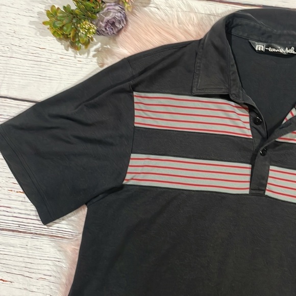 Travis Matthews Red Gray Striped Black Polo Active Shirt - Picture 3 of 10